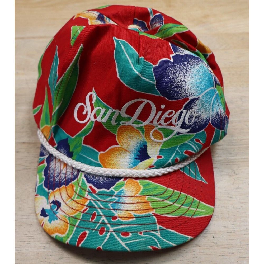 Vintage San‎ Diego Hawaiian Print Summer Tropical Floral Rope Snapback Hat Cap